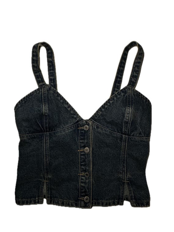 Vintage Y2K Denim Corset Top | Dark Wash Cotton Bustier