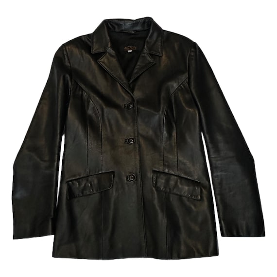 Vintage 90s Acton Leather Blazer – Canadian Made, Minimalist Black Coat