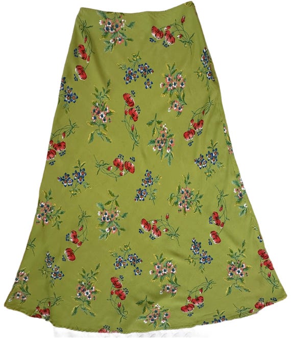 Vintage Y2K Midi Bias Skirt | Olive Green | Y2K Maxi | Mermaid Hem