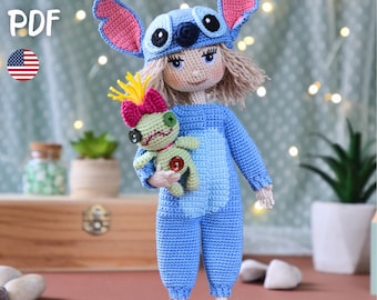 Crochet blue monster costume pattern (outfit only), monster costume for doll, English pdf, character costume, crochet small toy doll, DIY