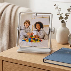 Unique gift for mom: Personalized photo desk calendar and rotating photo album. Mechanic photo flip book for bedside decor.