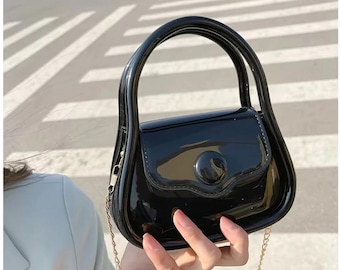 Vintage Jane Shilton Frame Bag: Black Patent Leather Clutch, Gold