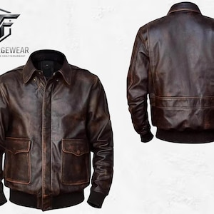 A2 Aviator WWII US Army Air Force Pilot Flight Distressed Brown Sheepskin Leather Jacket, Mens Retro Military Cosplay Costume