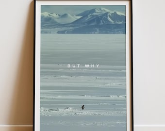 Póster de pingüino "Pero por qué", arte mural viral motivacional de pingüino, estampado animal nihilista, decoración minimalista divertida para el hogar y la oficina.