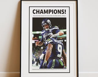 Seahawks Super Bowl Newspaper Champions Poster, Super Bowl LX Victory Wall Art, Seattle Championship Wall Decor, Seahawks Fan Gift