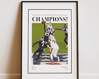 Póster de periódico de los Seattle Seahawks del Super Bowl LX, arte de los campeones del Super Bowl LX, regalo de fútbol americano para fanáticos de los Seahawks, decoración de oficina para fanáticos