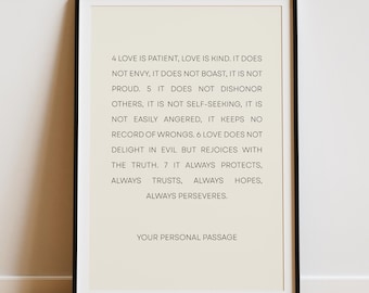 Impresión personalizada de versículos bíblicos, arte mural personalizado de las Escrituras, póster de pasajes bíblicos, regalo cristiano, decoración del hogar basada en la fe, regalo personal