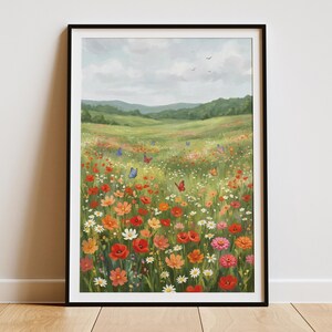Wildflower Field Print | Impressionist Floral Landscape Art | Cottagecore Botanical Wall Decor | Spring Meadow Painting | Vintage Boho Art
