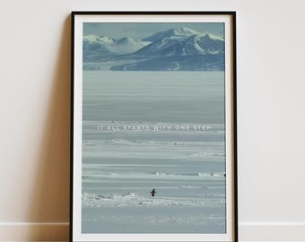 Lone Penguin Poster, Viral Motivational Penguin Wall Art, Nihilist Animal Print, Funny Minimalist Home Office Decor