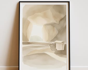 Impresión de acuarela de la Tumba Vacía / Arte mural de Él ha Resucitado / Decoración cristiana minimalista de la resurrección / Póster de arte bíblico neutro / Decoración de Pascua para el hogar