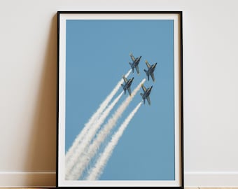 Blue Angels Aviation Print, Navy Jet Formation Photography, F/A-18 Super Hornet Wall Art, Military Plane Poster, Pilot Gift, Boys Room Decor