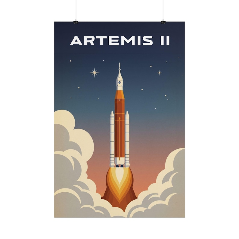 Artemis II Vintage Illustration Poster, NASA Artemis ii Wall Art, Vintage Space Travel Print, Rocket Illustration Decor, Space Fan Gift image 4