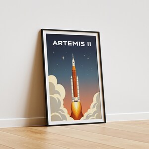 Artemis II Vintage Illustration Poster, NASA Artemis ii Wall Art, Vintage Space Travel Print, Rocket Illustration Decor, Space Fan Gift image 2