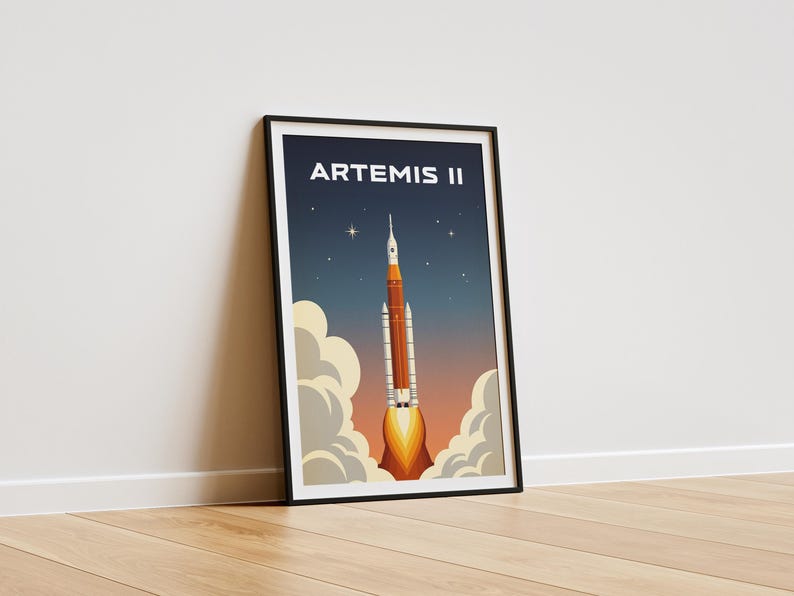 Artemis II Vintage Illustration Poster, NASA Artemis ii Wall Art, Vintage Space Travel Print, Rocket Illustration Decor, Space Fan Gift image 2