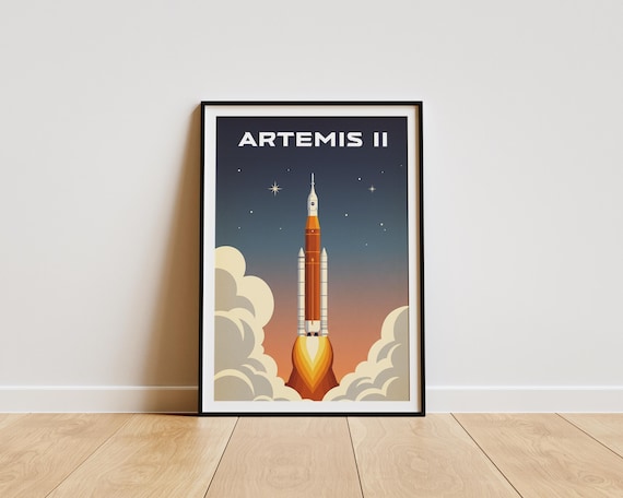 Artemis II Vintage Illustration Poster, NASA Artemis ii Wall Art, Vintage Space Travel Print, Rocket Illustration Decor, Space Fan Gift