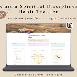 Christian Notion Template, Spiritual Disciplines Habit Tracker, Prayer Journal & Bible Study Dashboard, Faith Planner