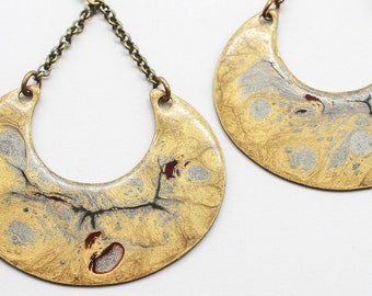 Abstract Fluid Art Brass Pendant Earrings