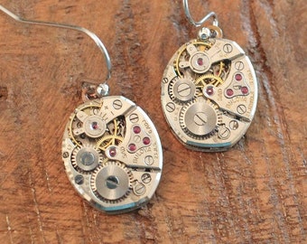 Baby Bulova Vintage Jeweled Watch Movement Earrings