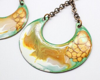 Abstract Fluid Art Brass Pendant Earrings