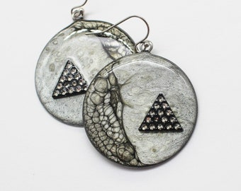 Abstract Fluid Art W/ Vintage Rhinestone Findings Encased in Resin Earrings