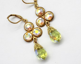 Jonquil AB Austrian Crystal Trio and Jonquil Briolettes Dangle Earrings