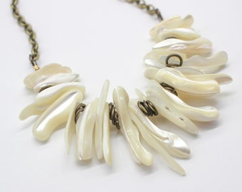 Mother Of Pearl Fringe Bib Necklace