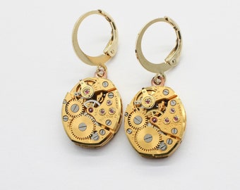 Baby Bulova Vintage Jeweled Watch Movement Earrings