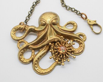 Octopus Flower Assemblage Pendant Necklace W/ Vintage Glass Opal & Flowers