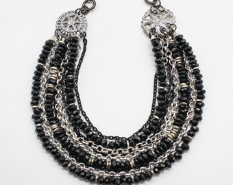 Black Onyx & Mixed Metal Bib Necklace