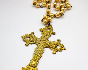 Hand Painted Crucifix Rosary Necklace