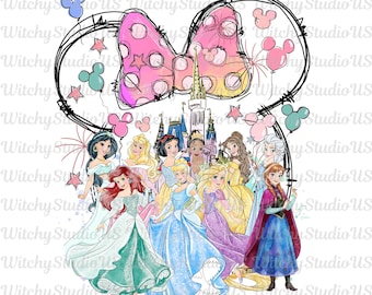 Princesses aquarelles PNG : Château magique Png, escouade de princesses, vacances en famille, princesses Disney png (téléchargement numérique)