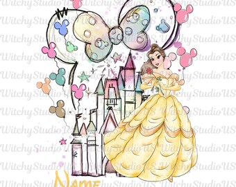 Nome personalizado Princesa Bela PNG, A Bela e a Fera PNG, Princesa Rapunzel PNG, Viagem de Princesa para Aniversário, Princesa do Castelo da Disney