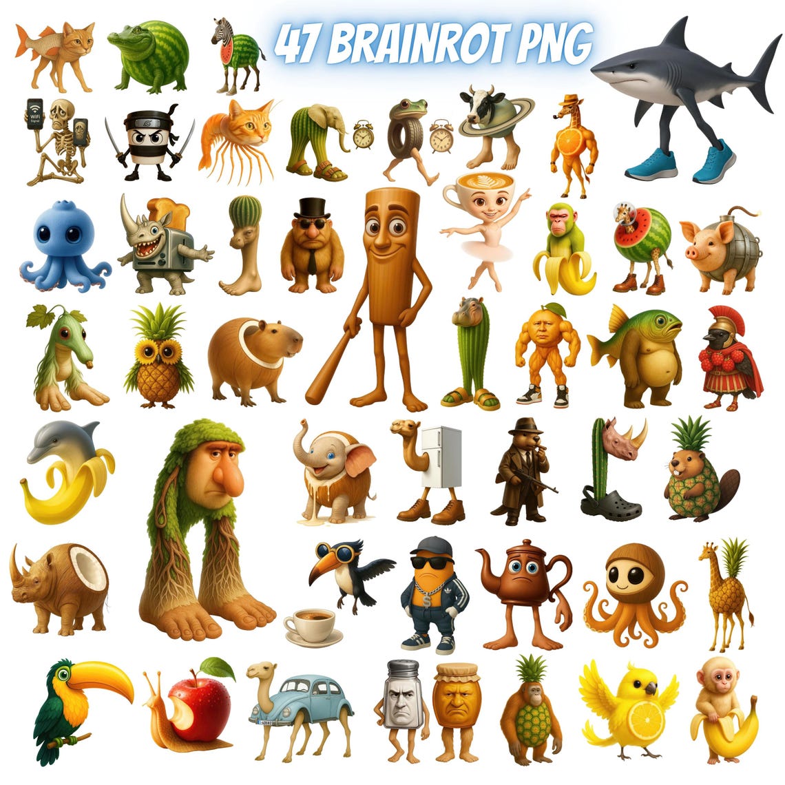 Brainrot Starting With R Italian Brainrot Meme Characters PNG Bundle (digital Download) - Etsy