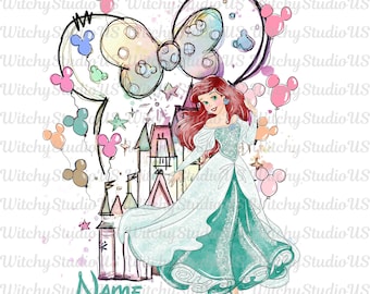 Nome personalizado Princesa Ariel PNG, Pequena Sereia da Disney PNG, Princesa Ariel PNG, Viagem de Princesa para Aniversário, Castelo da Disney PNG
