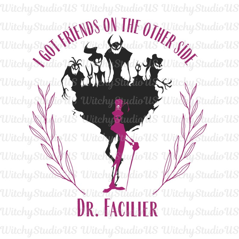 Peut inclure: Un graphisme violet et noir avec le texte "I GOT FRIENDS ON THE OTHER SIDE" et "DR. FACILIER". Le design comprend des silhouettes de personnages et un &eacute;l&eacute;ment floral d&eacute;coratif, id&eacute;al pour les fans du film.