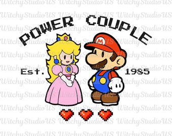 Mario e Princesa Peach PNG, Design de Camiseta para Casal Poderoso, PNG para o Dia dos Namorados (Download Digital)
