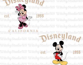 Disneyland Califórnia Mickey e Minnie PNG, Disneyland Est. 1955 PNG, Reino Mágico PNG, Design Combinando PNG, Arquivo Digital