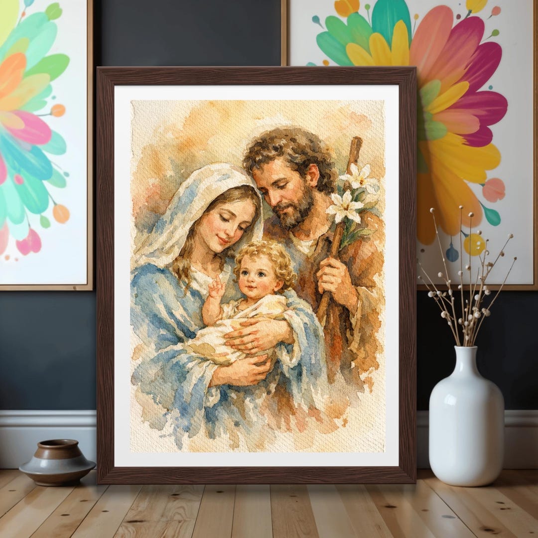 Watercolor Holy Family – Mary, Joseph and Infant Jesus Christian Wall ...