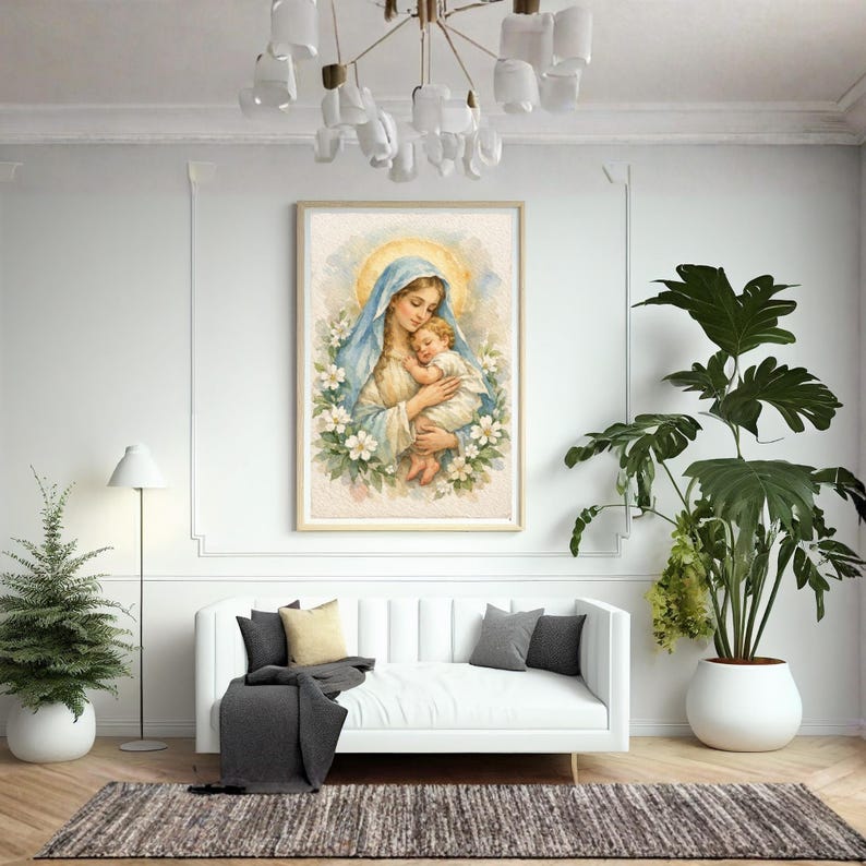 Madonna and Child Watercolor Print, Virgin Mary Baby Jesus Christian ...