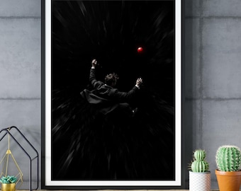 Man Falling Red Balloon Art Print, Surreal Conceptual Wall Decor (Digital Download)