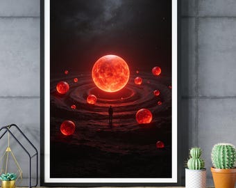 Sci-Fi Planetscape Wall Art, Surreal Galaxy Print, Cosmic Space Poster, Futuristic Celestial Decor