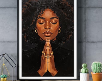 Black Woman Praying Portrait Print, Afrocentric Spiritual Decor (Digital Download)