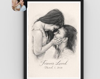 Custom Pencil Portrait from Photo | Personalized Family Drawing Gift,  personalized gifts