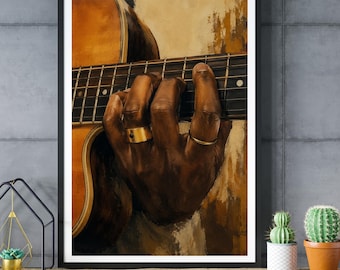 Acoustic Guitarist Hand Painting, Textured Music Studio Art (Digital Download)