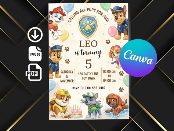 Paw-ty Puppy Birthday Invitation Template Editable Canva Dog Party Invite Kids Puppy Birthday Printable Digital Instant Download