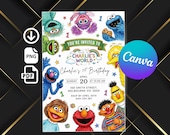 Sesame Street Birthday Invitation Abby Cadabby Editable Canva Template Kids Party Invite Printable Cartoon Birthday Digital Download