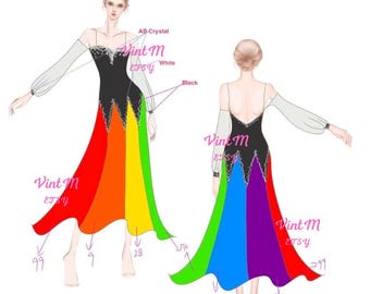 Custom Ballroom Dance Dress, Made-to-Measure Rhinestone Gown (From Photo)