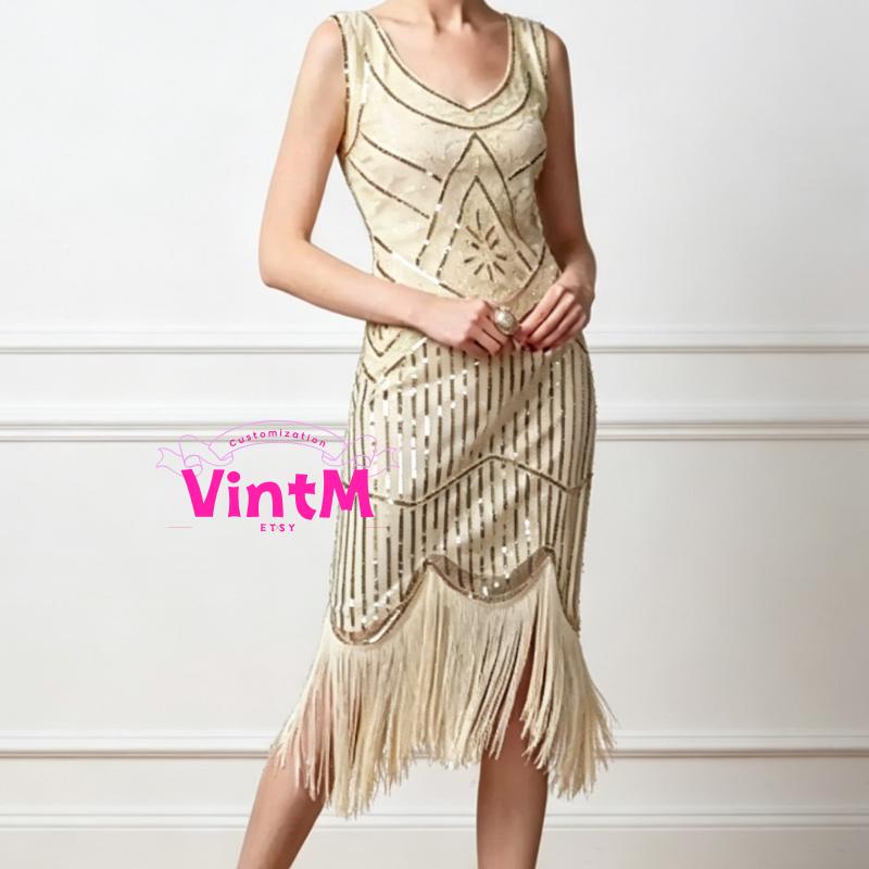 slim fit dress slacks Zapaka Women's Roaring 20s Flapper Fancy Dress Spaghetti Straps White Gatsby Fringed Dress, White / M