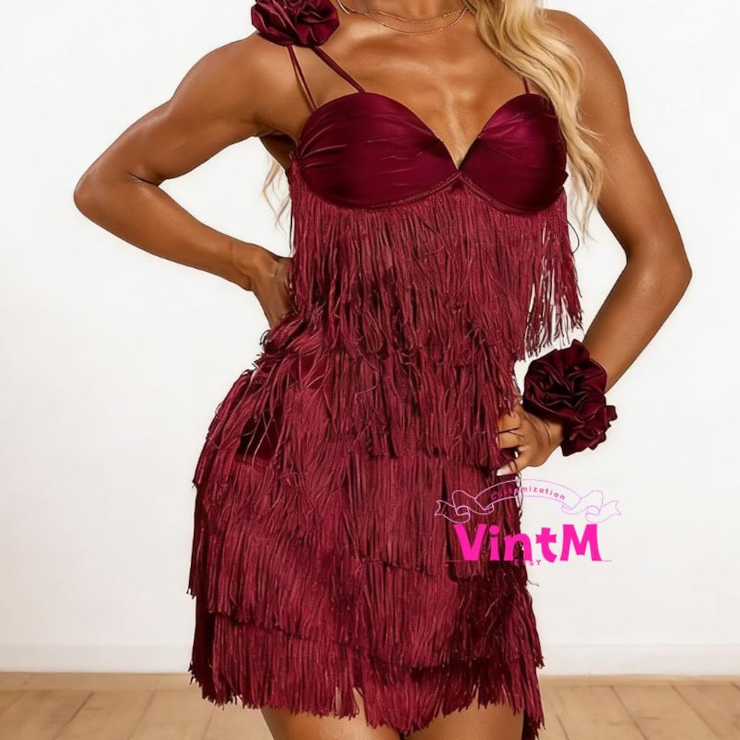 Satin Fringe Latin Dance Dress, Red/pink Dress, Adult Child, Rumba ...