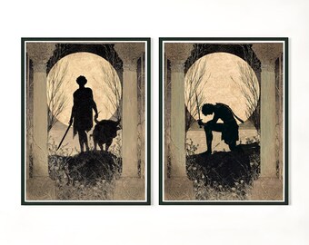 Achilleus and Theseus Greek Mythology Poster Set of 2 – Hero and Fate Dark Academia Wall Art- Gift for him/Father's Day